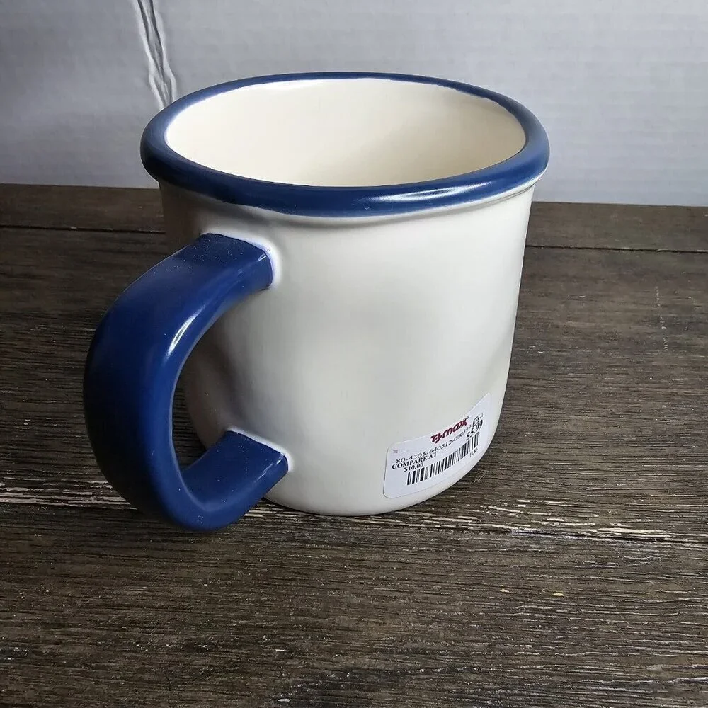 NWT Rae Dunn Artisan Wanderlust Coffee Mug Blue Trim Summer Camping Boho
